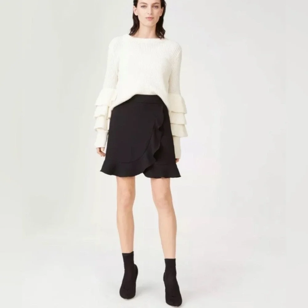 Ralph Lauren Club Monaco Solid Black Ruffle Hem Skirt Whimsigoth Flirty Twee‎
